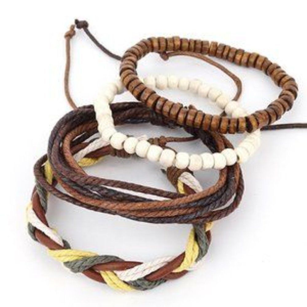 Boho Handmade Leather Dried Seed bracelet set
